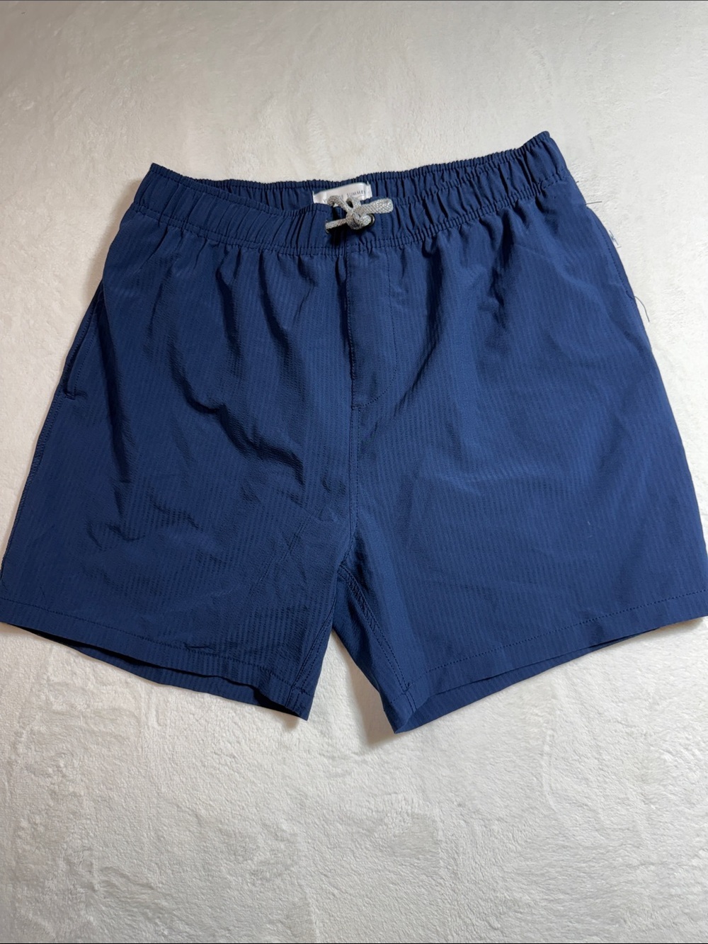 Men's Vintage Summer Navy Quick-Dry Swim Trunks with Drawstring Waist